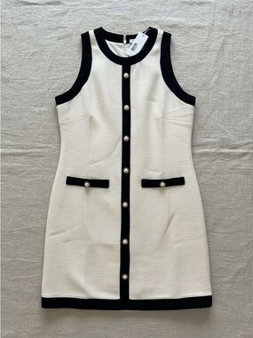 Petal & Pup Cream Shift Dress with Black Trim and Pearl Buttons